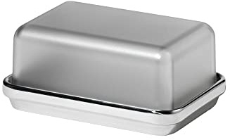 Alessi - ES03 G - Burriera in acciaio lucido con coperchio in SAN, grigio.