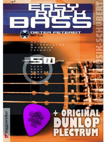 Easy Rock Bass (+CD) mit herausklappbarer Griffbrettübersicht und Plektrum - Die beliebte Bassgitarrenschule für Einsteiger mit über 50 Licks aus Rock/Pop/Funk/Soul/Reggae in Noten und Tabulatur (Taschenbuch) von Dieter Petereit (Noten/Sheetmusic)