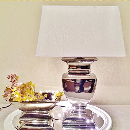 DRULINE Keramik Lampen Lampenfuß Lampenschirm Tischlampe Nachttischlampe Tischleuchte (SILVER LADY 53 cm (Fuß: Silber - Schirm: Weiß))
