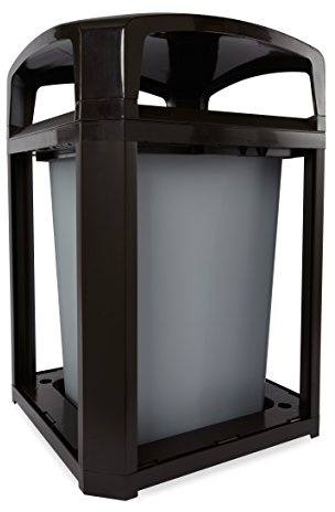 Rubbermaid Commercial Products Landmark Trash Can Frame with Rigid Liner, Dome Top, 35 GAL, Black Plastic, Outdoor for Stadiums/Parks/Shopping Plazas