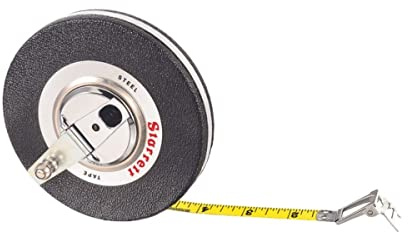 Starrett Closed Reel Long Line Tape with Nylon Rollers, Rewind Mechanism, and Folding Hook Ring - 50' Length, 3/8 Width, 1/16 Graduation, L3 Graduation Style Number - 530CI-600