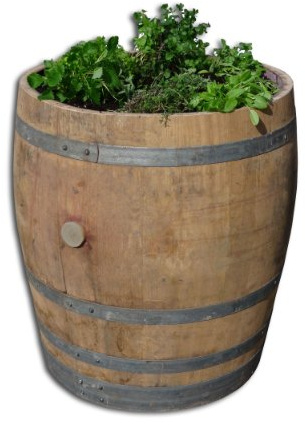 Temesso 3/4 Weinfass als Pflanzkübel, Kräuterbeet, Pflanzbeet aus echtem Weinfass Höhe 75 cm Durchm. 64 cm aus Holz Eiche - original Fass