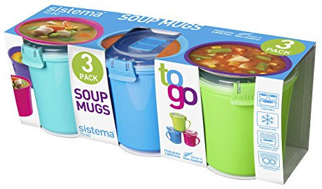 Sistema 21123 13.5 x 11 x 11.5 cm Plastic Soup Mug To Go Soup Mugs, Pack of 3, Blue