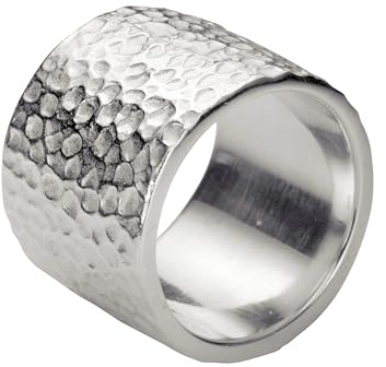 SILBERMOOS Damen Ring breiter Bandring gehämmert mit Strukturen massiv schwer matt 925 Sterling Silber