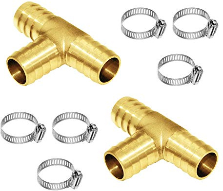 Joywayus 2Pcs 3/4 Hose Barb, Tee T 3 way Union Fitting Intersection/Split Brass Water/Fuel/Air