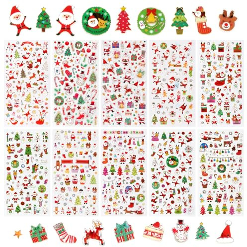 Naler Weihnachtsaufkleber Weihnachten Sticker für Scrapbooking Wehinachtsgeschenk Dekoration, 10 Bogen