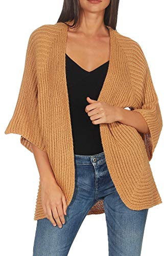 Malito Donna Maglia Cardigan Top Giacca Guaina Maglione 0185 (indossabile per Taglie dalla 40 alla 46, Camel)