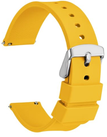 WOCCI 20mm Correa de reloj de Silicona, Liberación Rápida, Banda de Repuesto de Goma para Hombre y Mujer, Hebilla Plateada (Amarillo)