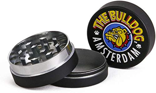 BULLDOG Grinder Especias, Tabaco, Hierbas Grinder Metálico con Polen Colector 2 - Hecho de Duradero Aleación de Zinc- 3 Piezas - Dientes en Forma de Diamante (Negro)