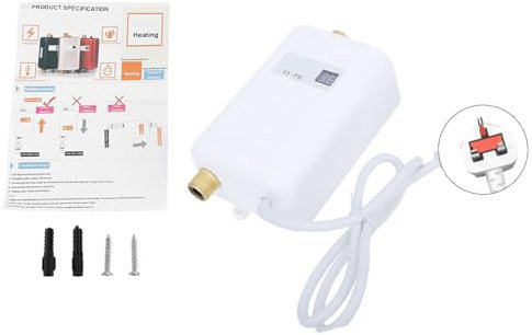 Mini Electric Water Heater, 3000W Tankless Instant Hot Water Heater Boiler with LCD Display, Under Sink Basin, Auto Power Off Shower Hot Water System for Kitchen Bathroom Washing (White)