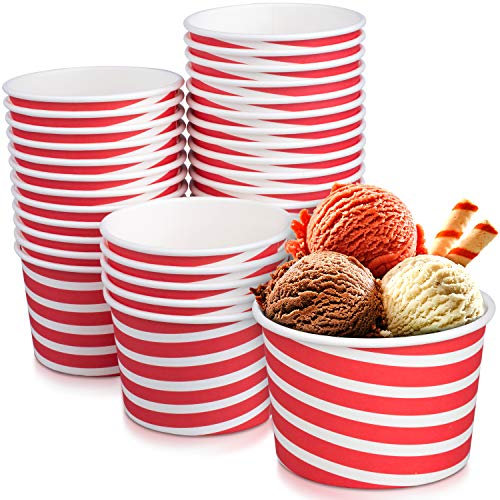 TYPTOP Ice Cream Sundae Cups - 50 Paper Disposable Dessert Bowls and Party Supplies Cups 8-Ounces Red