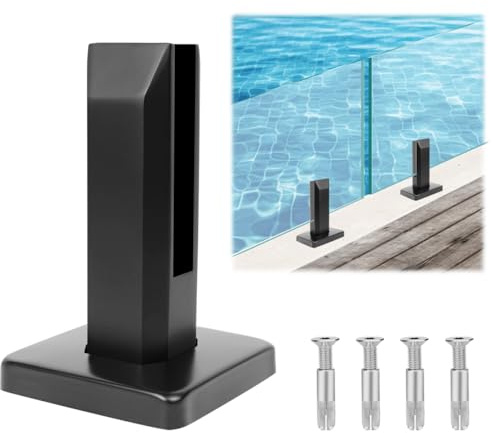 LukLoy 1 Packung 1 kg T304 Edelstahl quadratische Glasgeländer-Zapfen robuste rahmenlose Klemmhalterung für Poolzaun, Deckbaluster, Balkon, Terrasse, Treppen, drinnen und draußen, schwarz, Stufe 2