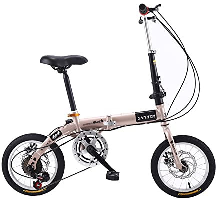ZXQZ Bicicleta Plegable de 14 Pulgadas Bicicletas de Velocidad para Adultos Bicicletas para Damas Marco de Acero de Alto Carbono Bicicletas para Estudiantes (Color : Brown)