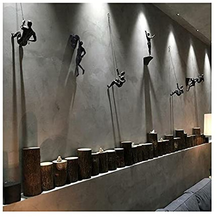 Detrade 6PCS Männer Kletterwand Hintergrund Skulptur Wanddeko -Wandbilder Wohnzimmer, Klettern Charakter Statue Anhänger Wandbild, Wand Statue Kunst Wandbehang Statuen für Home Office, Grau