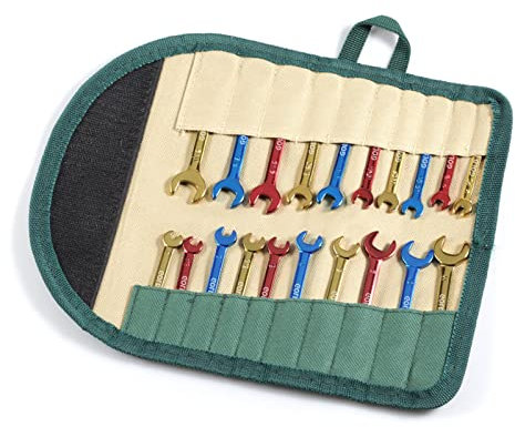 GOLD DEER 20 Pcs Color Plated Small Wrench Set Standard Metric and SAE 5/32-7/16 & 4-11mm Extra Slim Spanners Mini Wrench Set Open End and Box End Ignition Wrenches with Roll Pouch and Big Ring