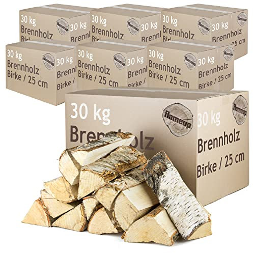 Brennholz Kaminholz Birkenholz Holz Auswahl 5-500 kg Birke Für Ofen und Kamin Kaminofen Feuerschale Grill Feuerholz Holzscheite 25 cm Kammergetrocknet Flameup, Menge:210 kg
