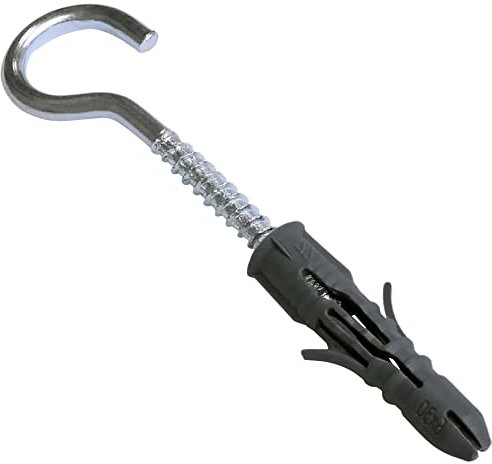 AERZETIX - C57510 - Lot de 50 Chevilles universelles Ø6x30 mm en plastique + 50 crochets à suspension/piton à visser Ø4x35 mm en acier - pour béton brique pleine parping maçonnerie