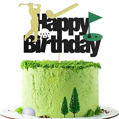 Sotpot Golf Cake Topper Glitter Golf Ball Sign 1 pack for Sport Theme Man Boy Birthday Party Anniversary Decor Supplies