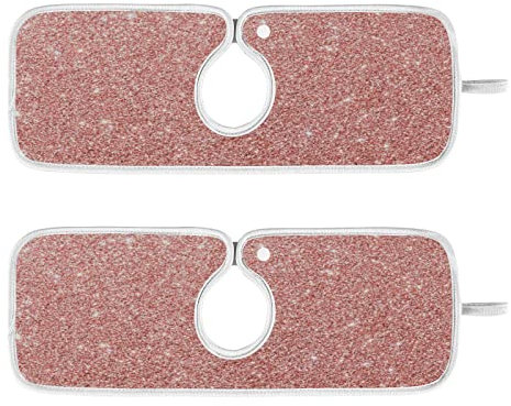 2 Stück Wasserhahn-saugfähige Matte, glänzend, waschbar, Spritzschutz, Badezimmer-Wasserhahn, Abtropfmatte, Küchenzubehör, mittelgroß, 58,4 x 12,7 cm, rotgoldfarben, rosa Glitzer-Hintergrund
