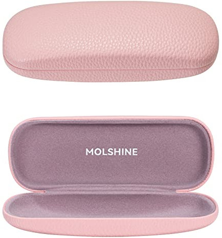 MOLSHIEN Brillenetui aus Hartschalen Leder,tragbares Brillentasche für Männer,Frauen,Mädchen,Reisen,Studium,Arbeit-(Rosa)