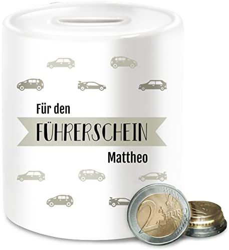Spardose - Für den Führerschein Führerscheinprüfung - Unisize - Weiß - geldgeschenke fahrschule geldgeschenk fuehrerschein Kasse personalisierte zum sparbüchsen Schlitz spardose+führerschein