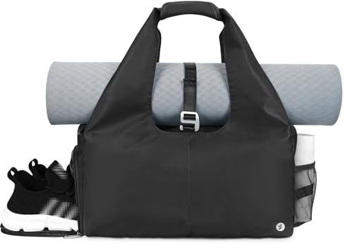 sportsnew Yoga Gym Bags for Women with Shoes Compartment and Wet Dry Storage Pockets with Adjustable Yoga Mat Holder, Black