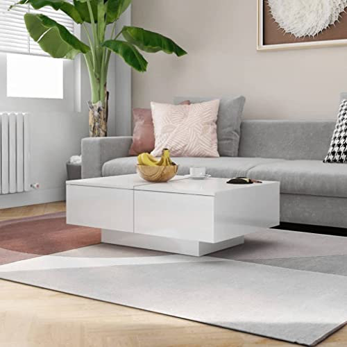 INLIFE Couchtisch Hochglanz-Weiß 90x60x31 cm Holzwerkstoff,Weiß,27KG,804181