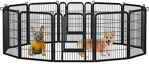 Yaheetech 12-teilig Welpenlaufstall 80cm hoch, Welpenauslauf mit 2 Türen, faltbares Freilaufgehege, Automatische Verriegelung, Tierlaufstall für Wohnung & Garten