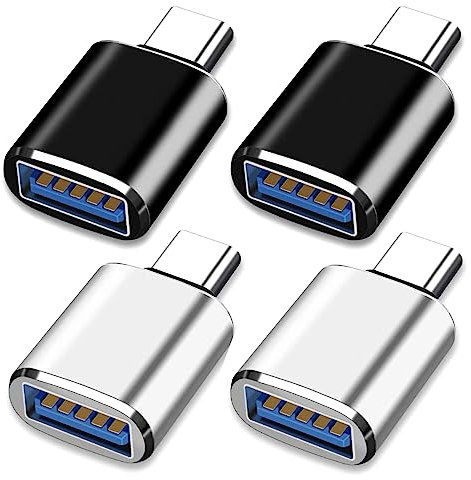 Adattatore da USB C a USB [4 Pezzi]. Adattatore USB Type C Thunderbolt 4/3 a USB 3.0 per MacBook Pro 2021 MacBook Air 2020, Galaxy S9/S8, Dell XPS(2Nero e 2Argento)