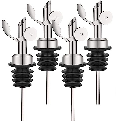 WAFJAMF 4 Pcs Auto Flip Weighted Stainless Steel Bottle Pourers, Silver | auto-closing weighted, bottle pourers, olive oil, dispensers, spirits, wine, and vinegar bottles.