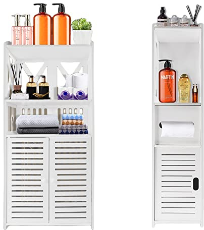Weiß Schmal Kleines Badezimmerschrank, Hochschrank Badezimmer Aufbewahrungseinheit, Wasserdichte Badschrank Freistehender Badezimmer-Aufbewahrungsregal, Mehrzweck-Aufbewahrungsschrank, 80x18x20cm