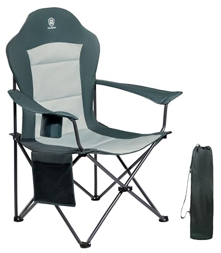 EVER ADVANCED Camping Chairs for Adults Heavy Duty Folding Chair Up to 160kg Oversized with High Back & Cup Holder & Side Pockets Comfy Camp Fold Up Chair Green