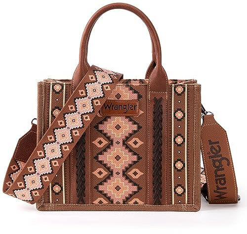 Wrangler Purse for Women Boho Aztec Tote Bag Hobo Shoulder Top Handle Handbags with Wide Guitar Strap Brown Fall Collection Christmas Gift XY6 WG2203-8120SDBR