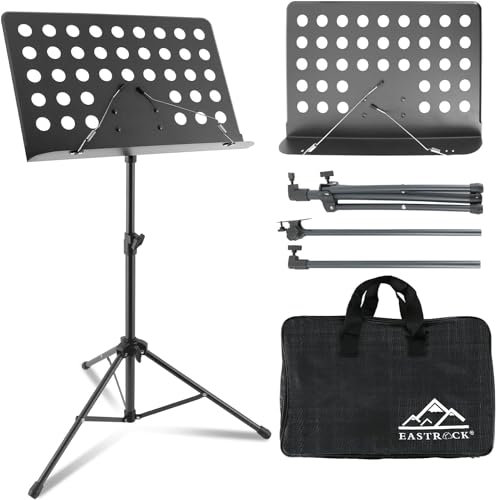 EASTROCK Metal Sheet Music Stand - High Stability and Height Adjustable Music Stand for Sheet Music with Carrying Bag, Portable Music Book Holder（Dark Gray）