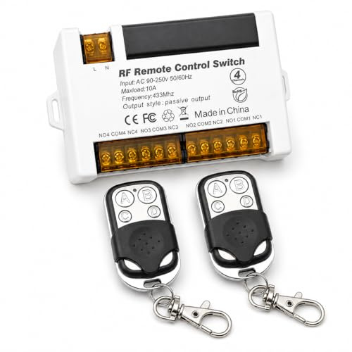 Frotlvm wireless RF telecomando interruttore AC 90V-250V 4 canali 433Mhz interruttore luce universale 110V 220V RF relè interruttore ricevitore controller con 2 trasmettitori keyfob per luci,lampada