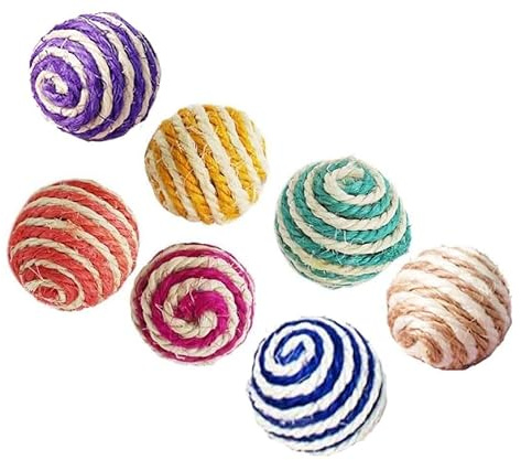 Taicols Lot de 7 Boules de sisal pour Chat - JJouet pour Chat- Jouet à mâcher - Jouet interactif pour Chat - Teaser pour Chat - Accessoire pour Animaux de Compagnie