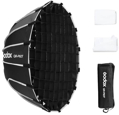 Godox QR-P60T Quick Release Parabolic Softbox with Honeycomb Grid, Bowen Mount with Front & Inner Diffuser Carrying Bag for Godox MS300 MS300-V SK400II QT400III QT600III SL60W SL60II SL100D SL100Bi