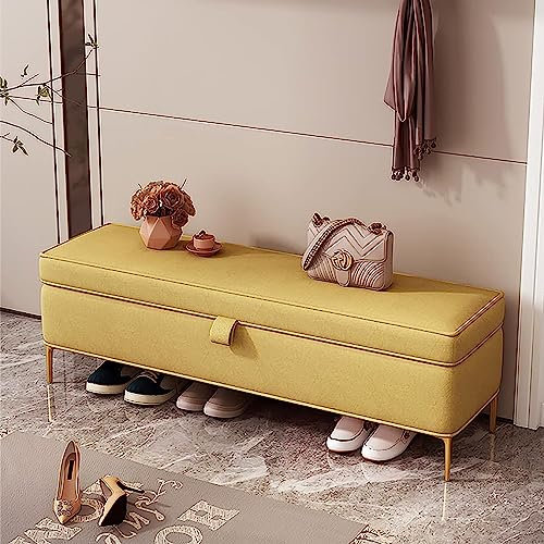 EsEntL Aufbewahrungsbank, Ottomane-Bank mit Stauraum aus Kunstleder, Premium-Bettbank mit Stauraum, Moderne Polsterbank, Schuhbank, Schlafzimmerbank, Gelb, 90 x 40 x 45 cm (35 x 16 x 18 Zoll)