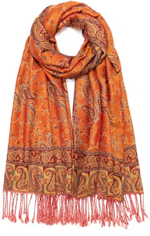 QIUTIMIY Pashmina-Schal mit Paisleymuster, wendbar, Vintage, Jacquard, Pashmina-Schal mit Fransen für Abend, Hochzeit, Blume 1 - Orange, 180 * 70 cm