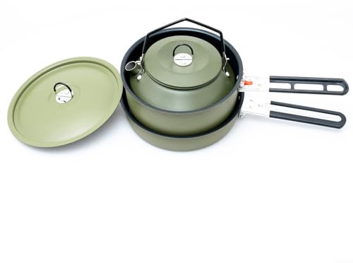 Set di pentole da campeggio, padella antiaderente leggera con manico pieghevole, per 1 o 2 persone, campeggio, escursionismo, picnic (verde)