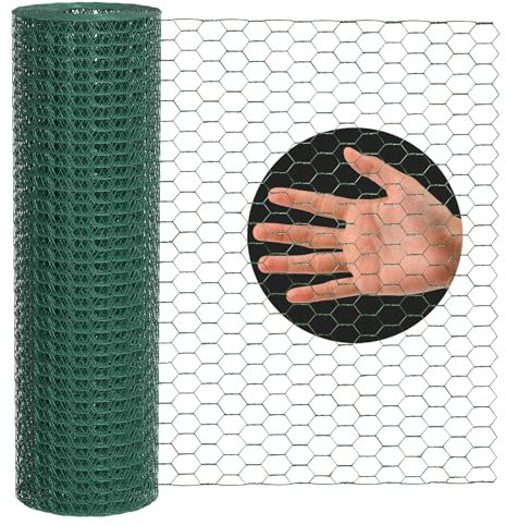 Lienffy Hühnerdraht für Blumenarrangements, Garten Geflügel Netting - 0.3 × 6m verzinkt PVC beschichtet 1.9cm Loch Größe Hexagonal Draht Gartenzaun für Handwerk Huhn Coop Barriere Kaninchenkäfig, grün