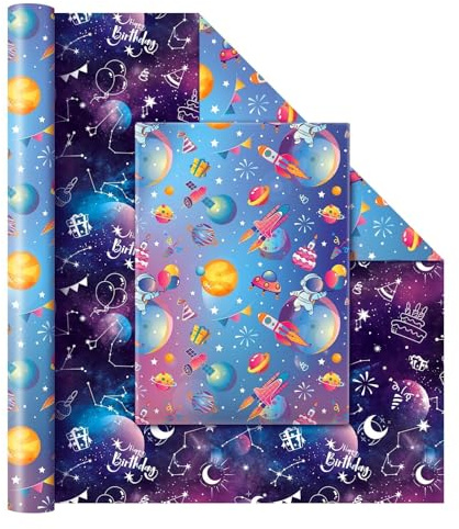 WERNNSAI 1 Rolle Weltraum Geschenkpapier 10m x 43cm Astronaut | Weltraum Geburtstagsparty Dekoration, Planet Astronaut Geschenkverpackung für Junge