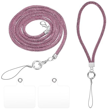 sourcing map Crossbody Lanyard, Crystal Phone Strap With Bling Shoulder Chain for Handbag Wallet - Universal Cell Accessory (Pink, 27.6 / 9.6)