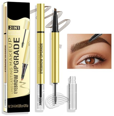 Microblading Eyebrow Pen with Eyebrow Shaping Gel- Lápices de cejas mejorados 2 en 1 para mujeres con 4 puntas de tenedor y cepillo Spoolie para cejas naturales como el cabello