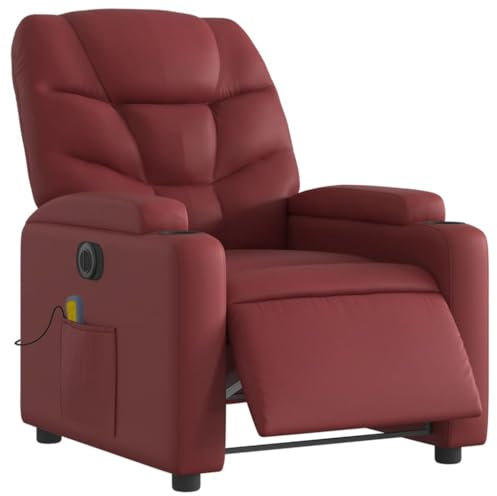 KOIECETA Massagesessel Sessel Elektrisch Relaxsessel mit Liegefunktion Vibrationsfunktion Fernsehsessel Liegesessel für Wohnzimmer Weinrot Kunstleder