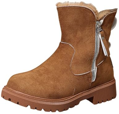 Générique Botte Femme Hiver Couleur Unie Bottine Fourrées Fermeture Éclair Latérale Fond Souple Bottines de Neige Compensées Chaussure Apres Ski Femme Bottes Chaudes Boots