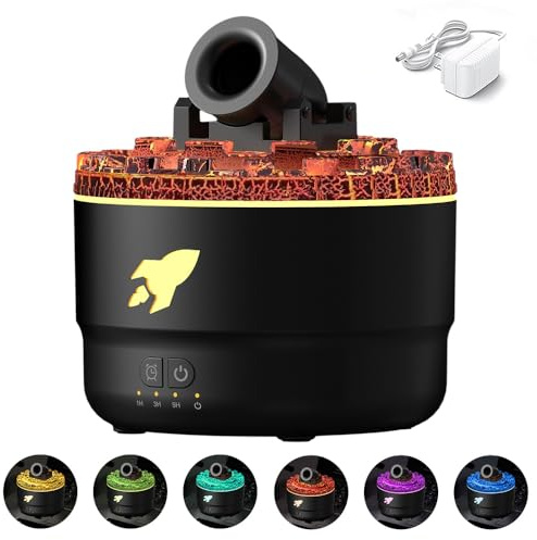 Diffusore di aromi USB con cannoni LED, umidificatore Cannon, diffusore di aromi per oli essenziali, umidificatore Flame Set diffusore, 7 colori, con 3 timer, 280 ml (nero)