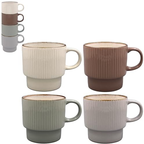 Lesser & PAVEY Elements Reactive Glaze Stacking Mug Set of 4 for Home & Kitchen | Stylish Ceramic Mugs for Tea & Coffee | Lovely Cup Set for Mens Gifts & Birthday Gifts for Women