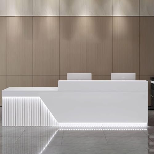 GUQASDV Reception Desk Salon, Reception Theke, Bürotheke Reception Tisch, Empfangstresen für Praxis Holzwerkstoff mit Sanfter Beleuchtung für Kleine Geschäfts(Wit,140cm)