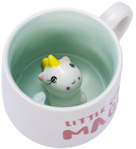 Komoke 3D-Keramikbecher mit Einhorn-Design, 350ml Niedlicher Kaffeebecher für Kinder, Paare und Freunde, Lustiges Geschenk für Einhorn-Liebhaber (Blau)